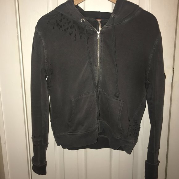 Free People Tops - Free People Distressed Zip Up Hoodie